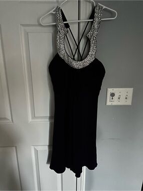 Purple Embellished Cocktail Dress with Beaded Neckline